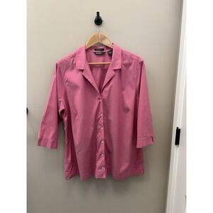 Eddie Bauer women's 2X blouse pink button-down V-neck 3/4 sleeve Stretch